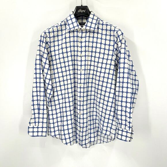 Burberry London White Blue Nova Check Button Up Long Sleeve Shirt 42 16.5 Collar